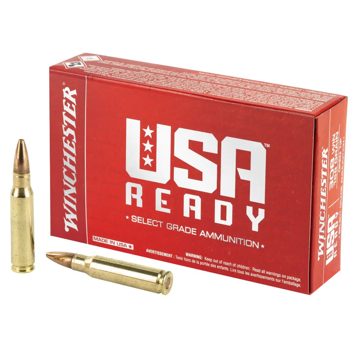 Winchester Ammunition, USA Ready, 308 Winchester, 168 Grain, Open Tip